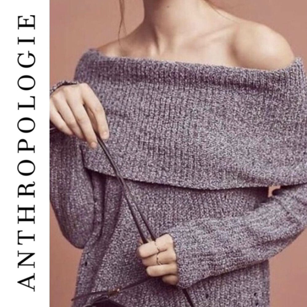 Anthropologie Moth Gray Chenille Cowl Neck/Off Shoulder Sweater Wool Size M